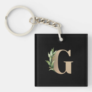 Porte-clés LETTRE D'OR MONOGRAPHIQUE BOtanique Élégante G