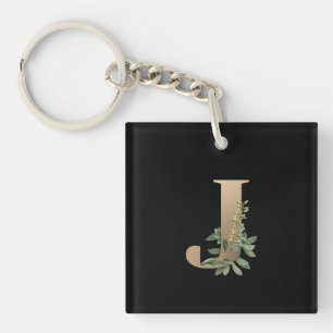 Porte-clés LETTRE D'OR MONOGRAPHIQUE BOtanique Élégante J