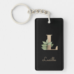 Porte-clés LETTRE D'OR MONOGRAPHIQUE BOtanique Élégante L