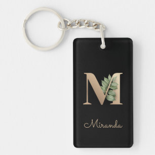 Porte-clés LETTRE D'OR MONOGRAPHIQUE BOtanique Élégante M