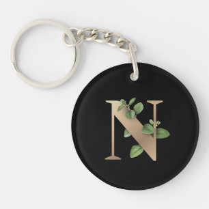 Porte-clés LETTRE D'OR MONOGRAPHIQUE BOtanique Élégante N