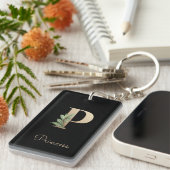 Porte-clés LETTRE D'OR MONOGRAPHIQUE BOtanique Élégante P (Devant droit)