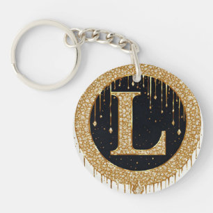 Porte-clés Lettre dorée L Initiale ornée Décor noir