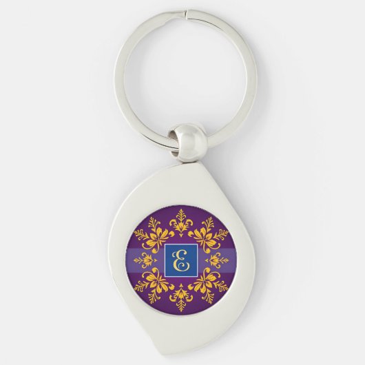 Porte-clés Lettre E baroque dorée élégante (Devant)