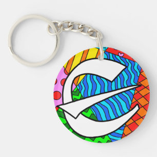 Porte-clés Lettre E Doodles colorés