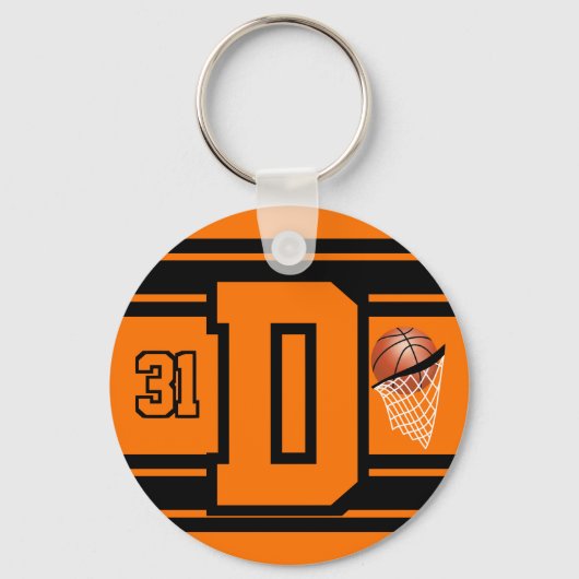 Porte-clés Lettre et numéro de basket-ball orange et noir (Recto)