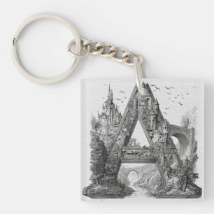 Porte-clés Lettre fantaisie A avec des châteaux dans le ciel 