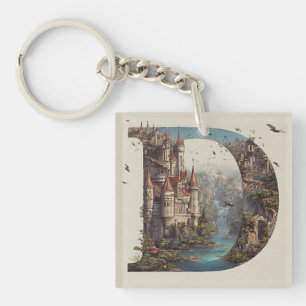 Porte-clés Lettre fantaisiste D avec livre d'histoires de châ