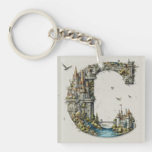 Porte-clés Lettre Fantastique C avec des Châteaux dans le Liv