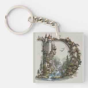 Porte-clés Lettre Fantastique D avec des Châteaux dans le Cie