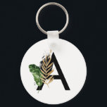 Porte-clés LETTRE Feuille Tropicale Faux Gold Foil A Monogram<br><div class="desc">LETTRE Feuille Tropicale Faux Gold Foil A Porte - clé Monogramme | Boho porte - clé monogramme avec feuilles tropicaux aquarelle avec faux accent de feuille d'or. Ce porte - clé tropical est parfait pour l'été. Cette conception est disponible dans d'autres éléments.</div>