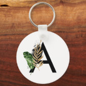 Porte-clés LETTRE Feuille Tropicale Faux Gold Foil A Monogram (Recto)