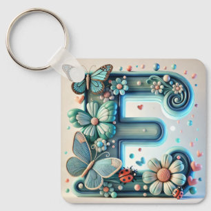 Porte-clés Lettre Florale Élégante E avec Papillons