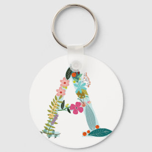Porte-clés Lettre florale un monogramme initial