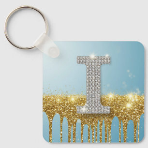 Porte-clés Lettre I de luxe en diamant sur fond de paillettes