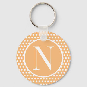 Porte-clés Lettre initiale classique Pois orange clair