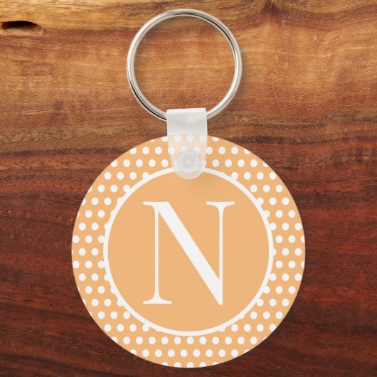 Porte-clés Lettre initiale classique Pois orange clair (Recto)
