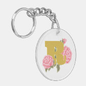 Porte-clés Lettre initiale du Rose floral Monogramme Nom Coup (Devant gauche)