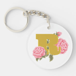 Porte-clés Lettre initiale du Rose floral Monogramme Nom Coup