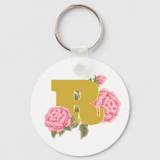 Porte-clés Lettre initiale du Rose floral Monogramme Nom Coup (Recto)