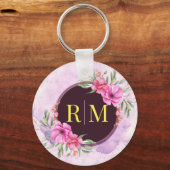 Porte-clés Lettre initiale florale de couronne Monogramme Nom (Recto)