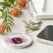 Porte-clés Lettre initiale florale de couronne Monogramme Nom (Côté)