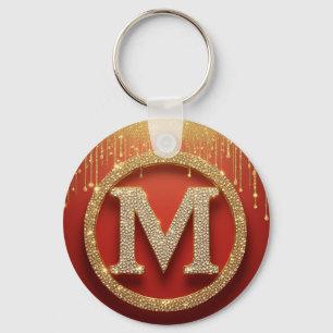 Porte-clés Lettre initiale M Monogramme doré pailleté