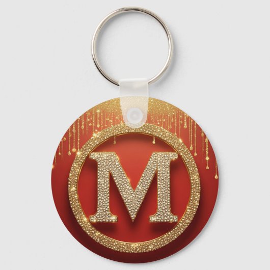Porte-clés Lettre initiale M Monogramme doré pailleté (Recto)