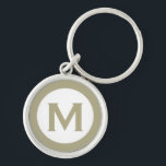 Porte-clés LETTRE INITIALE MINIMALE D'Âge Classique<br><div class="desc">Porte - clé monogrammé moderne avec monogramme initial en vert et blanc sauge.</div>