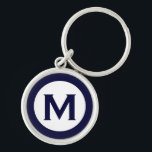 PORTE-CLÉS LETTRE INITIALE MINIME CLASSIQUE<br><div class="desc">Porte - clé monogrammé moderne avec initiale monogramme en bleu marine et blanc.</div>