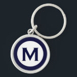 PORTE-CLÉS LETTRE INITIALE MINIME CLASSIQUE<br><div class="desc">Porte - clé monogrammé moderne avec initiale monogramme en bleu marine et blanc.</div>