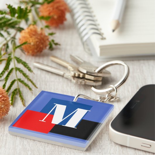 Porte-clés Lettre Initiale Monogramme Moderne Design (Devant Droit)