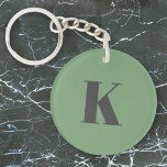 Porte-clés Lettre initiale | Monogramme Moderne Tendance Sage<br><div class="desc">Simple,  stylish custom initial letter monogram keychain in moderne minimalist typographiy in dark gray on green. A perfect custom gift or accessoire with personal touch !</div>