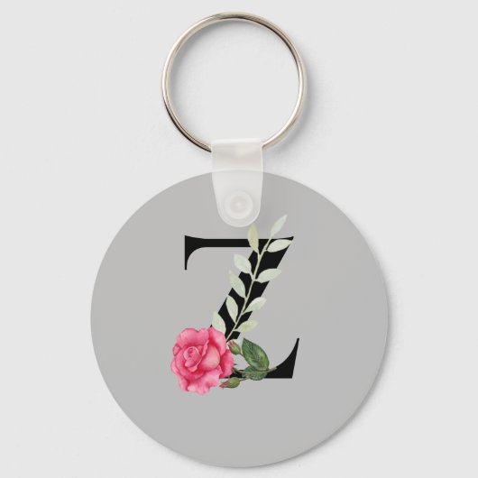 Porte-clés Lettre initiale Z en noir avec rose (Recto)