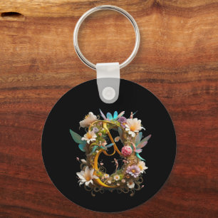 Porte-clés Lettre J avec papillons et fleurs Porte - clé