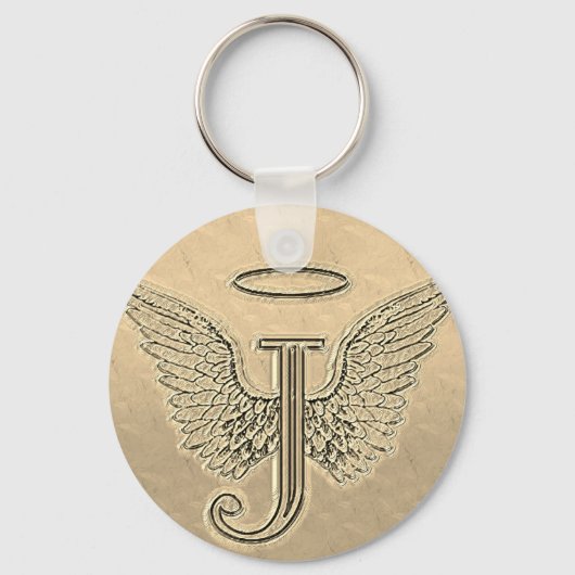 Porte-clés Lettre J Monogramme initial avec ailes angéliques  (Recto)