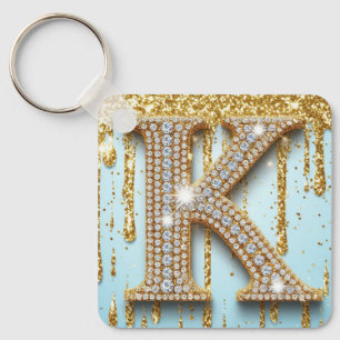 Porte-clés Lettre K de luxe en diamant sur fond de paillettes