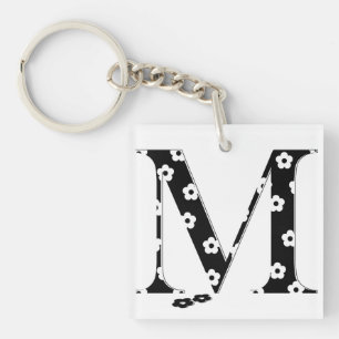 Porte-clés lettre M à motifs floraux