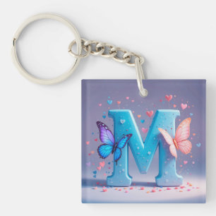 Porte-clés Lettre M colorée avec papillons