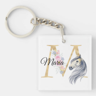 Porte-clés Lettre M personnalisée monogramme avec cheval
