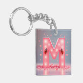 Porte-clés Lettre M Rose Pour Accessoire Personnalisé Quotidi (Devant gauche)