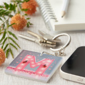 Porte-clés Lettre M Rose Pour Accessoire Personnalisé Quotidi (Devant Droit)