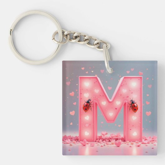Porte-clés Lettre M Rose Pour Accessoire Personnalisé Quotidi (Devant)