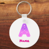Porte-clés Lettre néon A Monogramme Violet Rose Clair Initial (Recto)