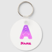 Porte-clés Lettre néon A Monogramme Violet Rose Clair Initial (Verso)