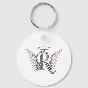 Porte-clés Lettre R Monogramme initial avec ailes angéliques 