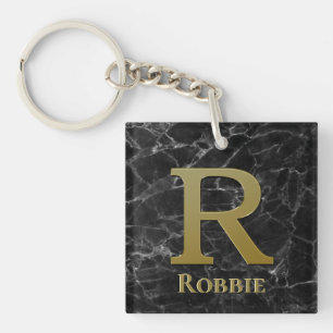 Porte-clés Lettre R Monogramme sur le marbre noir