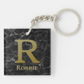 Porte-clés Lettre R Monogramme sur le marbre noir (Dos)