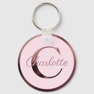 Porte-clés Lettre rose élégant C Rose or métal monogramme