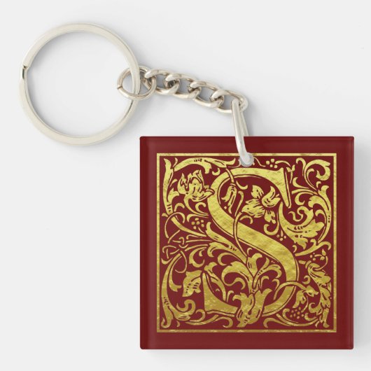 Porte-clés Lettre S Première lettre Faux Gold en rouge (Devant)
